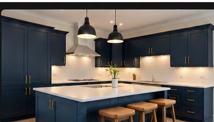 Illustrative blue kitchen with painted cabinetry